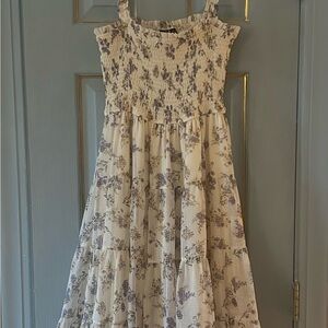 Windsor Floral Smocked Dress - Cream and Purple